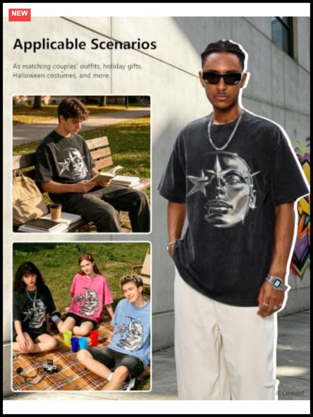 Unisex Graphic Tee Cotton Y2k Oversized Vintage Short Sleeve Tshirt - Picture 3 of 6